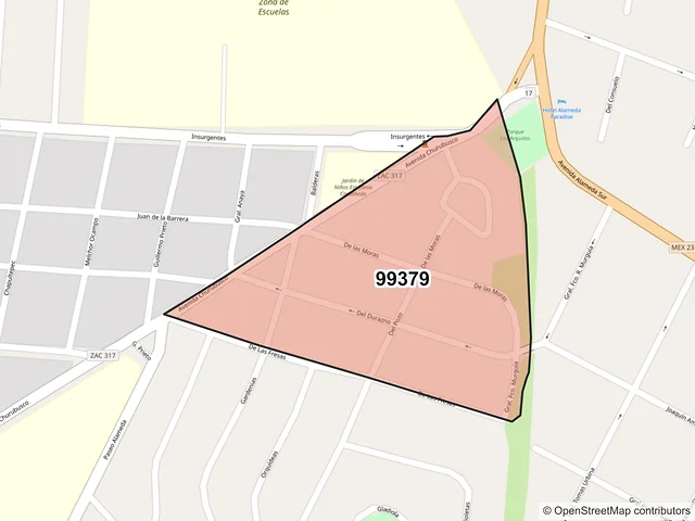 Mapa del código postal 99379, Jerez, Zacatecas