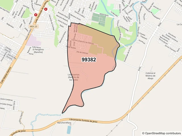 Mapa del código postal 99382, Jerez, Zacatecas