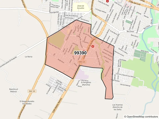 Mapa del código postal 99390, Jerez, Zacatecas