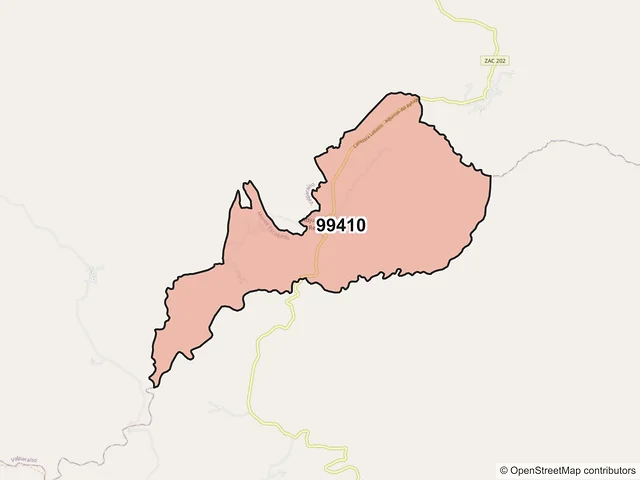 Mapa del código postal 99410, Monte Escobedo, Zacatecas