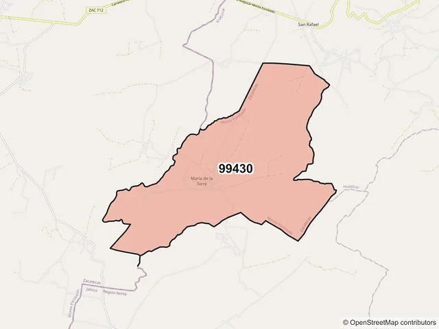 Mapa del código postal 99430, Monte Escobedo, Zacatecas