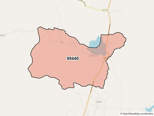 Mapa del código postal 99440, Jerez, Zacatecas