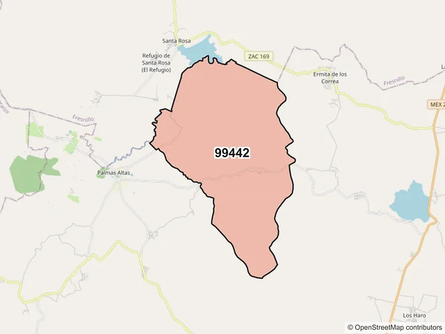 Mapa del código postal 99442, Jerez, Zacatecas