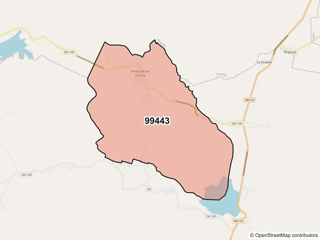 Mapa del código postal 99443, Jerez, Zacatecas