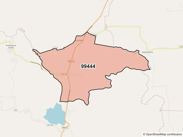 Mapa del código postal 99444, Jerez, Zacatecas
