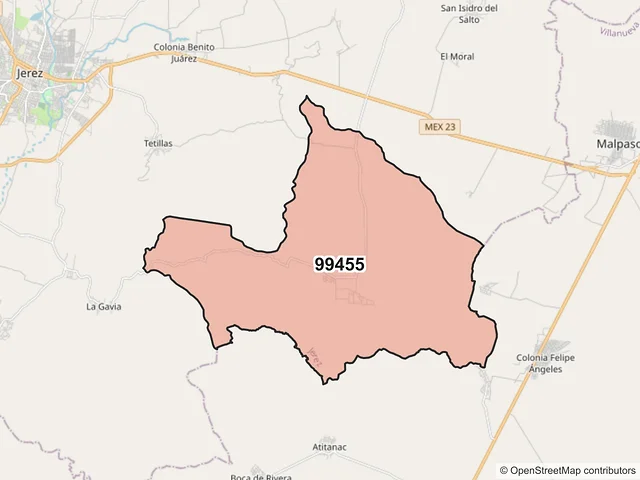 Mapa del código postal 99455, Jerez, Zacatecas