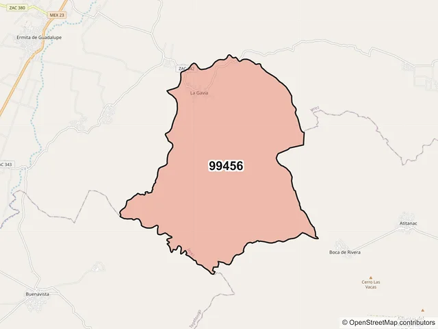 Mapa del código postal 99456, Jerez, Zacatecas