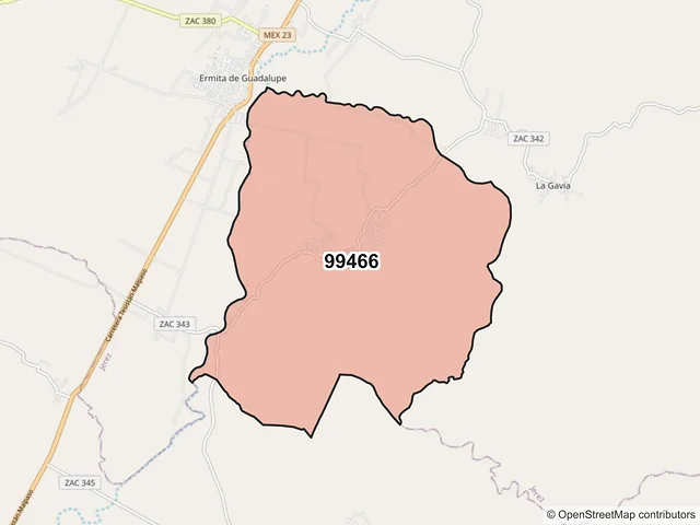 Mapa del código postal 99466, Jerez, Zacatecas