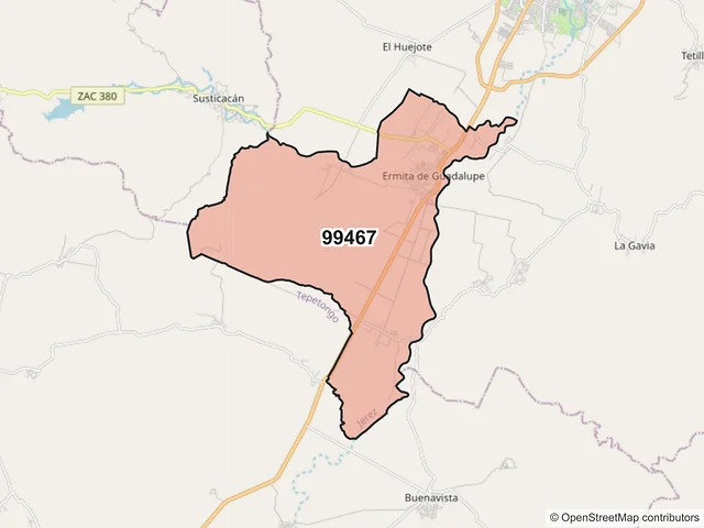 Mapa del código postal 99467, Jerez, Zacatecas
