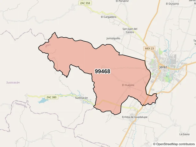 Mapa del código postal 99468, Jerez, Zacatecas