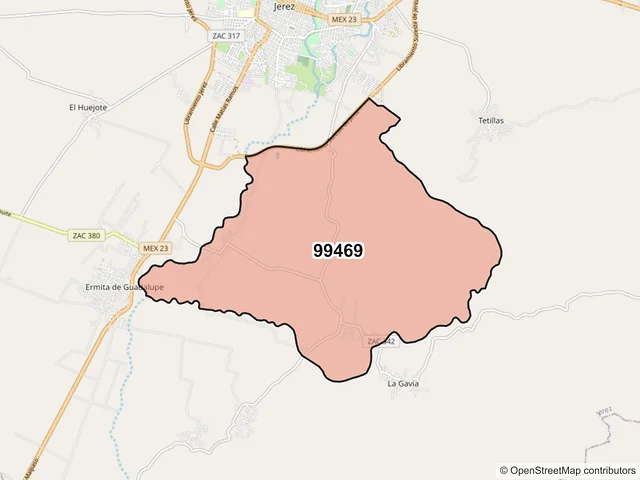 Mapa del código postal 99469, Jerez, Zacatecas