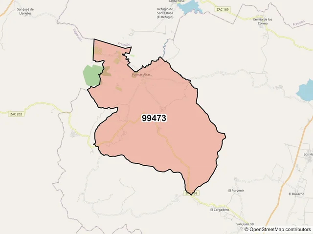 Mapa del código postal 99473, Jerez, Zacatecas