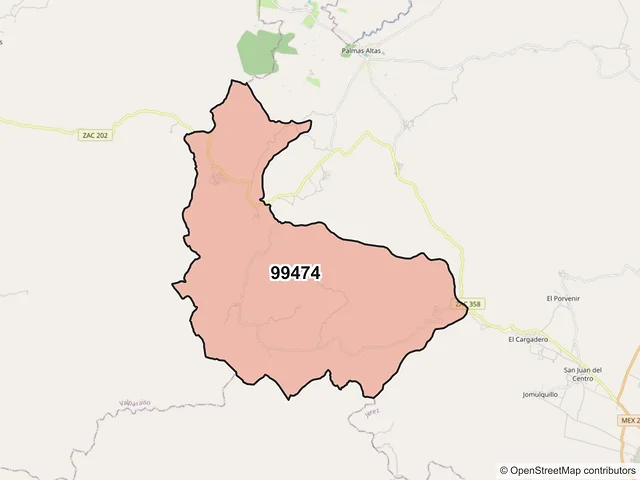 Mapa del código postal 99474, Jerez, Zacatecas
