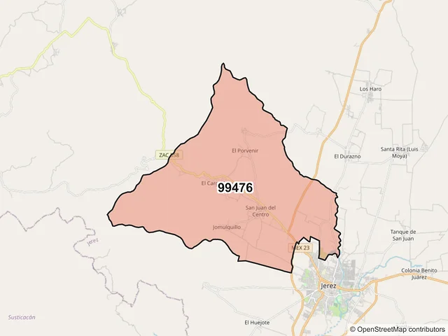 Mapa del código postal 99476, Jerez, Zacatecas