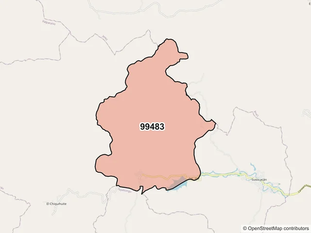 Mapa del código postal 99483, Susticacán, Zacatecas