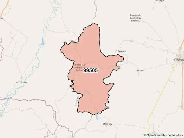 Mapa del código postal 99505, Villanueva, Zacatecas