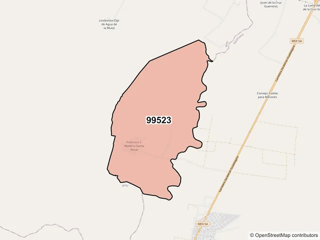 Mapa del código postal 99523, Villanueva, Zacatecas