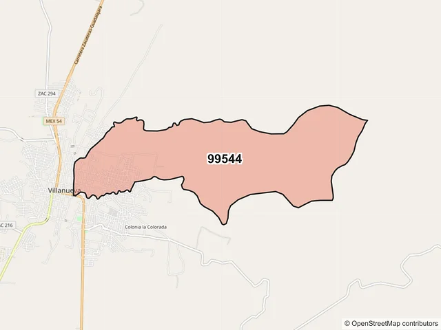 Mapa del código postal 99544, Villanueva, Zacatecas