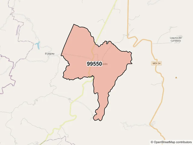 Mapa del código postal 99550, Villanueva, Zacatecas