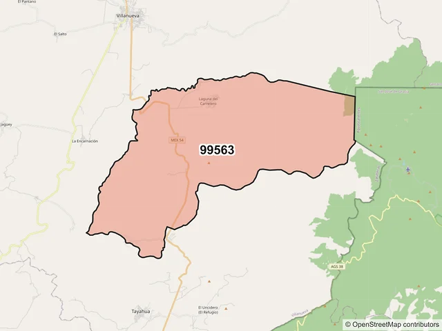 Mapa del código postal 99563, Villanueva, Zacatecas