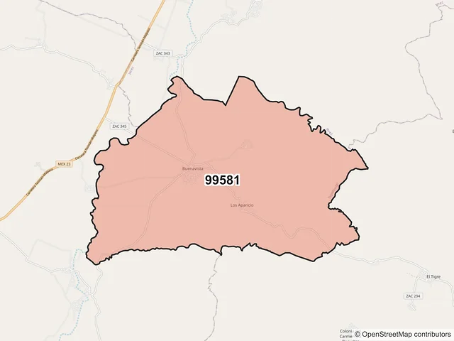 Mapa del código postal 99581, Tepetongo, Zacatecas