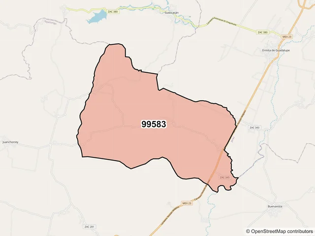 Mapa del código postal 99583, Tepetongo, Zacatecas