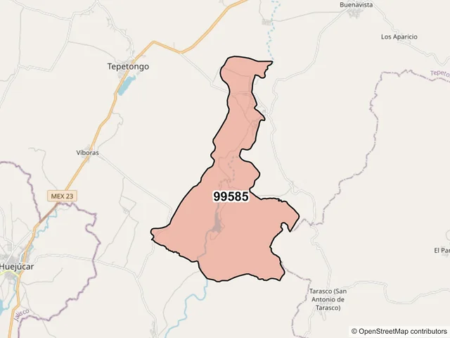 Mapa del código postal 99585, Tepetongo, Zacatecas