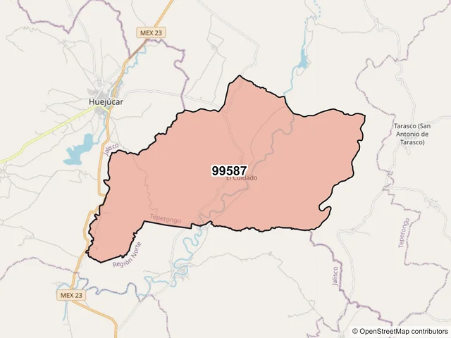 Mapa del código postal 99587, Tepetongo, Zacatecas