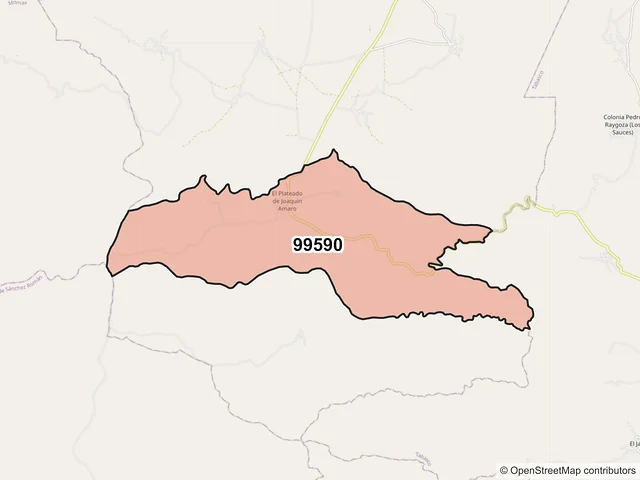 Mapa del código postal 99590, El Plateado de Joaquín Amaro, Zacatecas