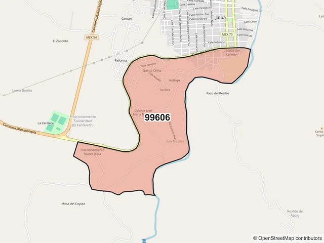 Mapa del código postal 99606, Jalpa, Zacatecas