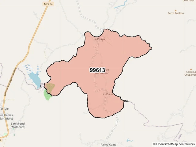 Mapa del código postal 99613, Jalpa, Zacatecas