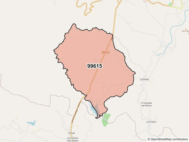 Mapa del código postal 99615, Jalpa, Zacatecas