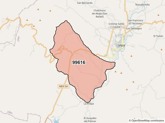 Mapa del código postal 99616, Jalpa, Zacatecas