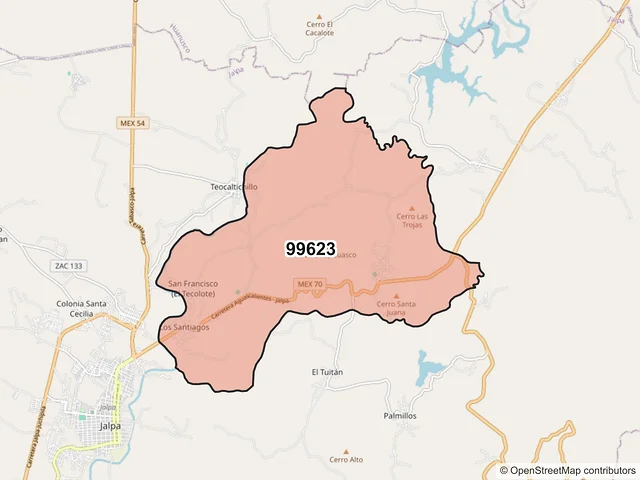 Mapa del código postal 99623, Jalpa, Zacatecas
