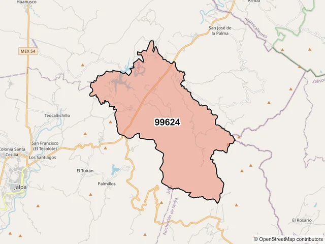 Mapa del código postal 99624, Jalpa, Zacatecas