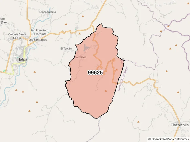 Mapa del código postal 99625, Jalpa, Zacatecas