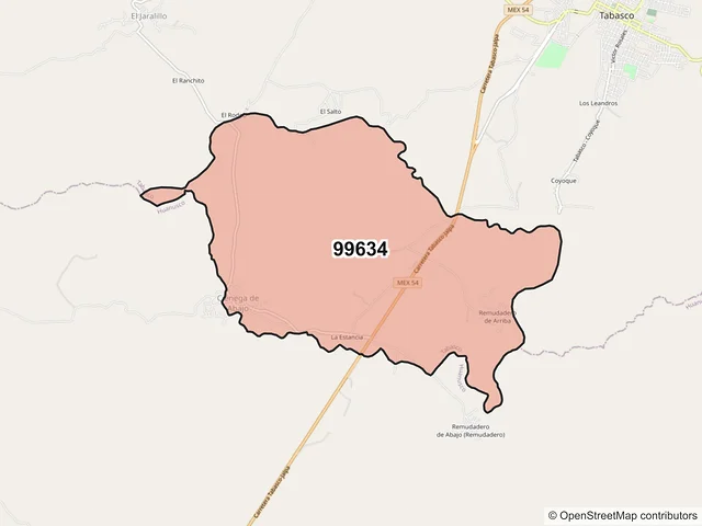 Mapa del código postal 99634, Tabasco, Zacatecas