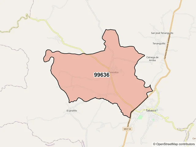 Mapa del código postal 99636, Tabasco, Zacatecas