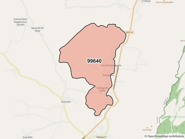 Mapa del código postal 99640, Tabasco, Zacatecas