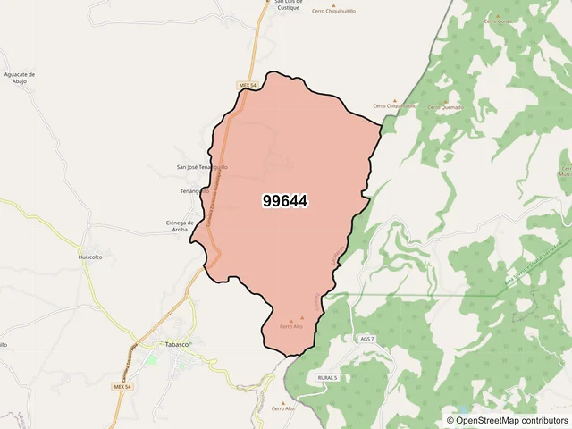 Mapa del código postal 99644, Tabasco, Zacatecas