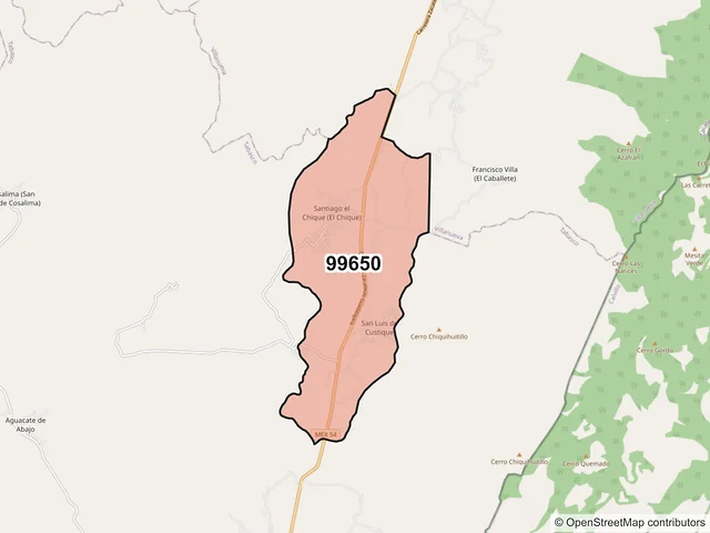 Mapa del código postal 99650, Tabasco, Zacatecas