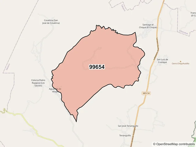 Mapa del código postal 99654, Tabasco, Zacatecas