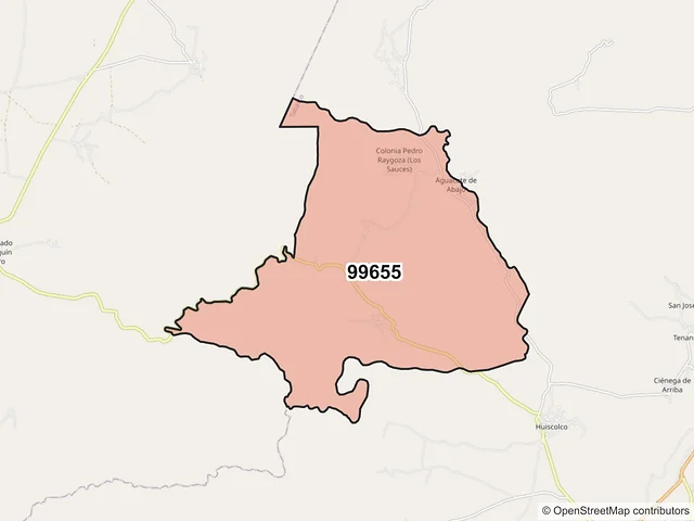 Mapa del código postal 99655, Tabasco, Zacatecas