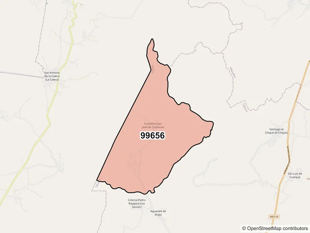 Mapa del código postal 99656, Tabasco, Zacatecas