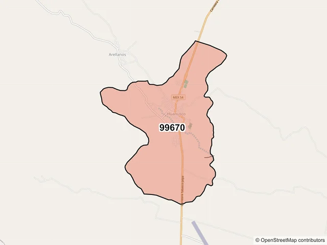 Mapa del código postal 99670, Huanusco, Zacatecas