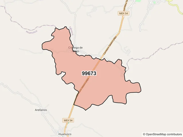 Mapa del código postal 99673, Huanusco, Zacatecas