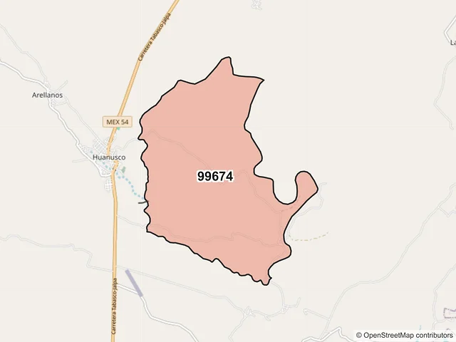 Mapa del código postal 99674, Huanusco, Zacatecas
