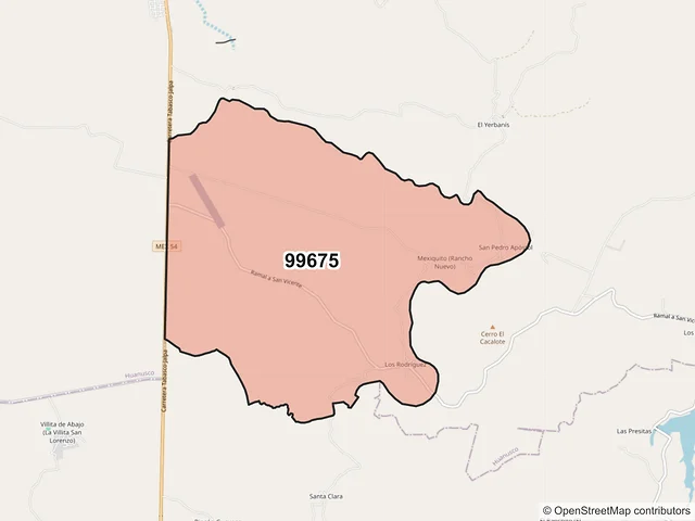 Mapa del código postal 99675, Huanusco, Zacatecas