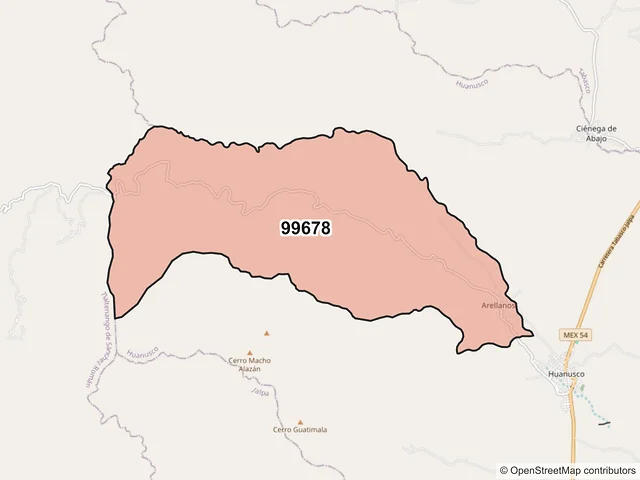 Mapa del código postal 99678, Huanusco, Zacatecas