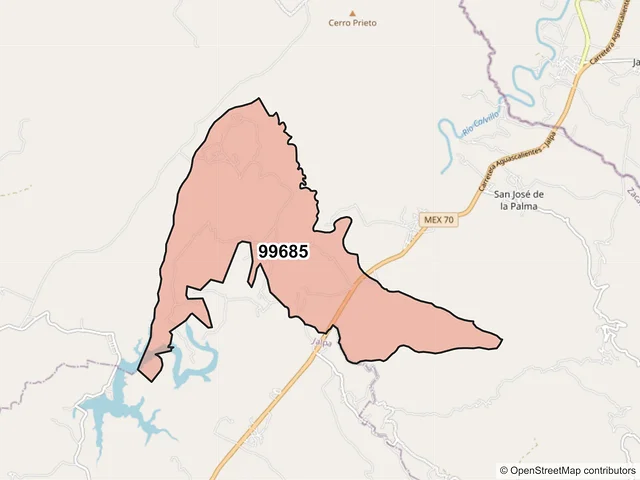 Mapa del código postal 99685, Huanusco, Zacatecas